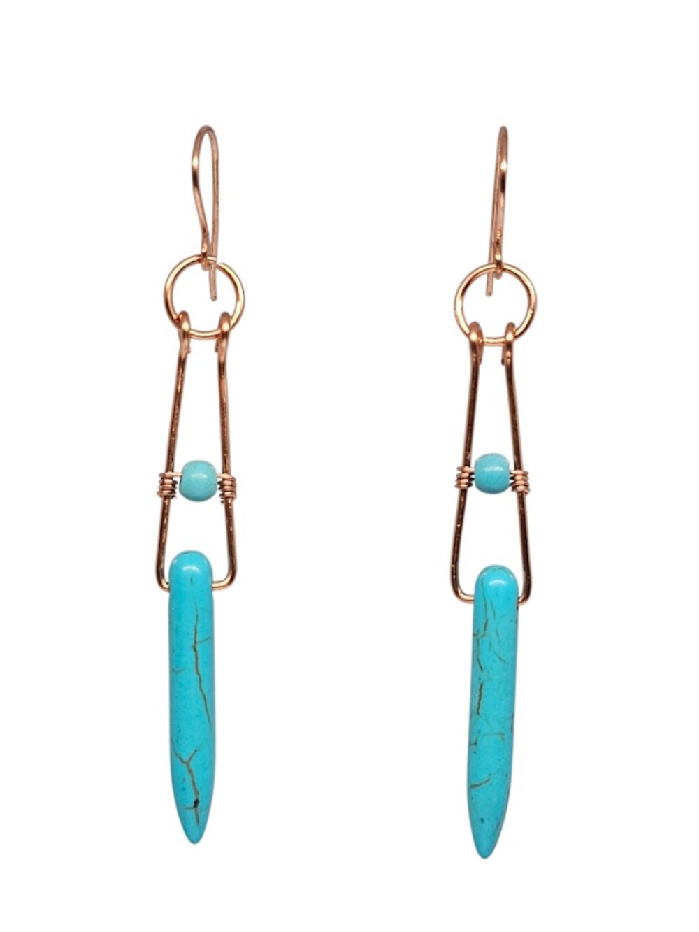 Turquoise Spike Earrings Copper Long Dangle Boho Southwestern Drop Handmade